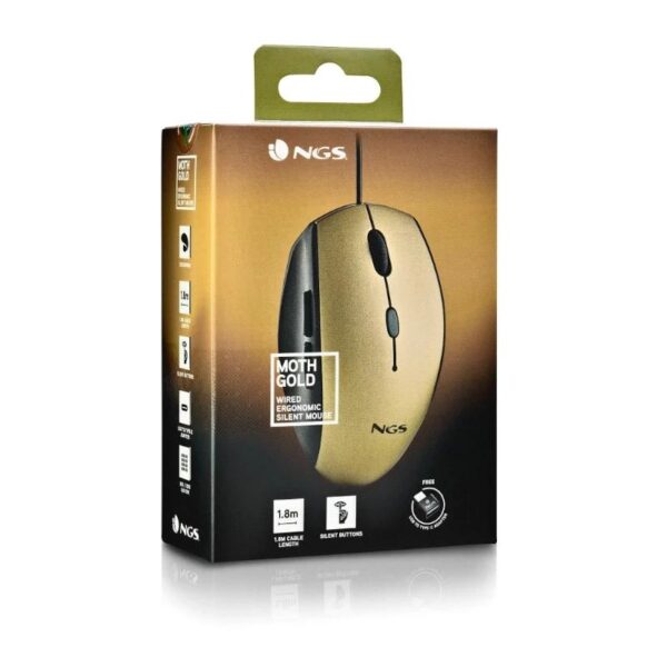 ngs wired ergo silent mouse + usb type c adap gold