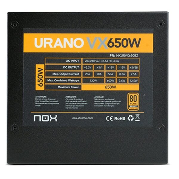 nox fuente alimentación urano vx 650w 80+ bronze- 3