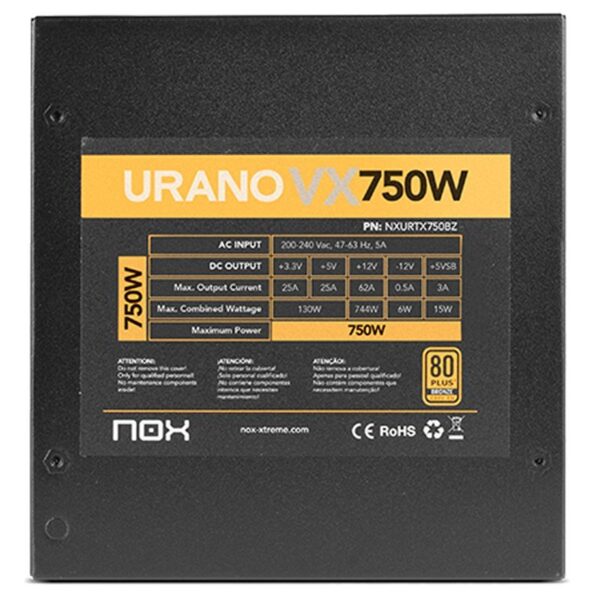 nox fuente alimentación urano vx 750w 80+ bronze- 3